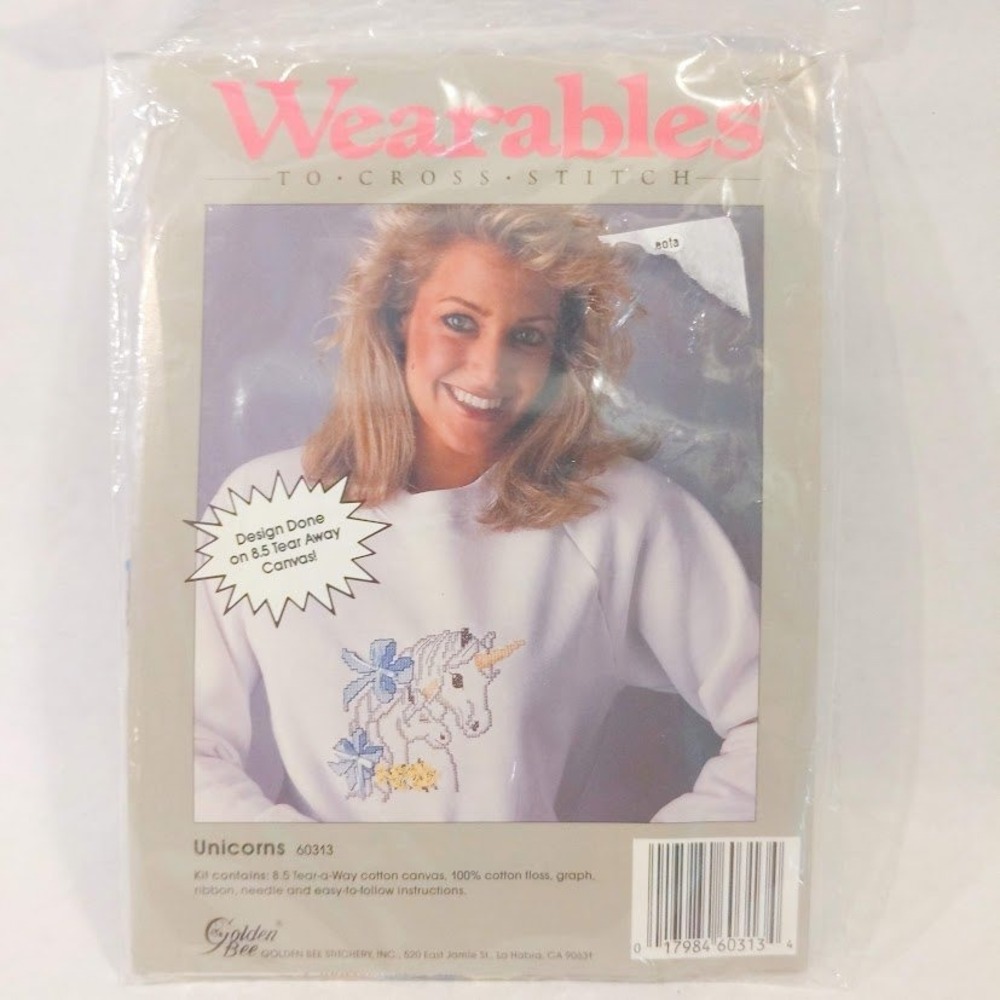 Golden Bee Wearables To Cross Stitch Kit Unicorns Vintage Tear Away Canvas